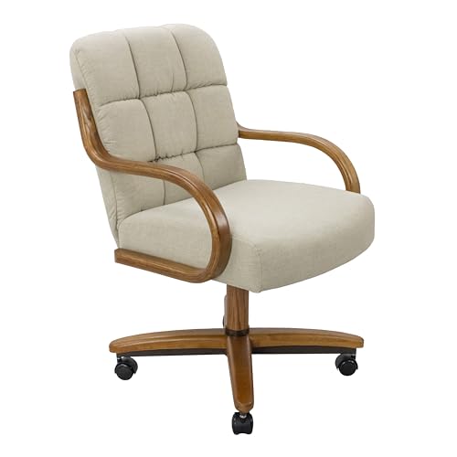 Chromcraft 2 Set of Caster Swivel Tilt Dinning Chairs, Ultra Comfort Chairs Casual Wooden Cap with Metal Frame Chairs Rolling Chair on Wheels for Kitchen(Santa Rosa Linen)
