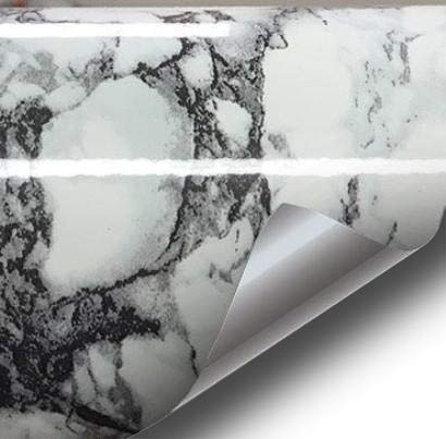 Black White Veined Marble Gloss Vinyl Architectural Wrap for Home Office Furniture Wallpaper Tile Sheet 6.5ft x 15.9 inches Roll (6.5ft x 15.9 inches 2-roll pack)