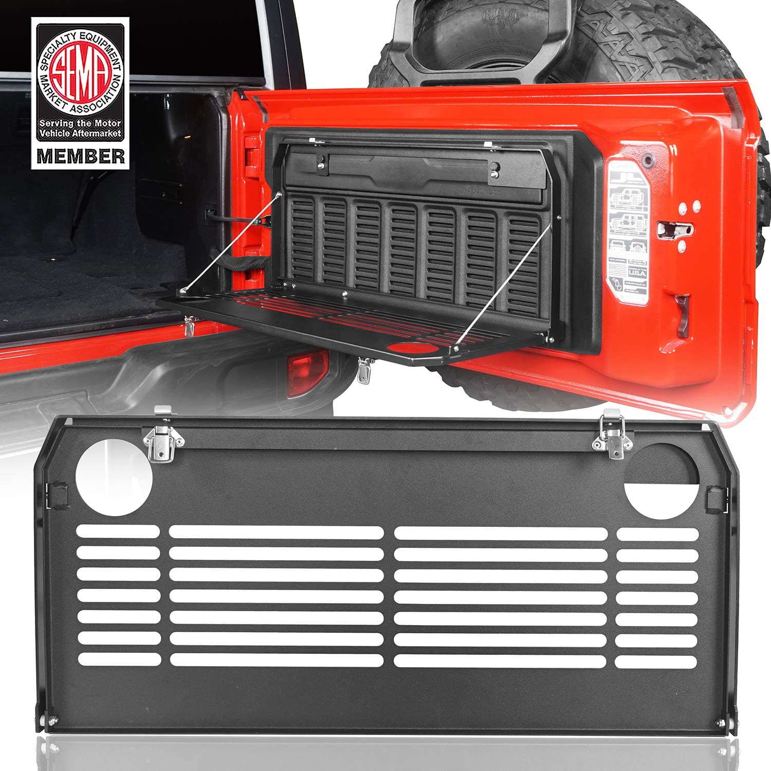 Hooke Road Tailgate Table Foldable Cargo Shelf for Jeep JL Wrangler 2018 2019 2020 2021 2022