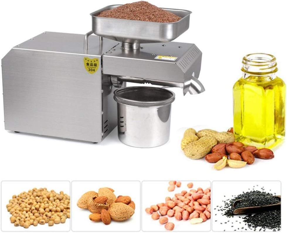 Commercial Oil Press Machine Cold/Hot Nut Oil Extractor 304 Stainless Steel Oil Expeller Electric Automatic Oil Mill for Peanut Coconut Olive Etc 610W