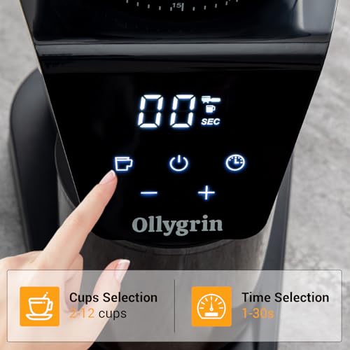 Ollygrin Electric Conical Burr Coffee Grinder, Coffee Bean Grinder Stainless Steel with Digital Timer Display, Coffee Bean Burr Mill Grinder with 30 Precise Grind Settings 12 Cups SilverV02S