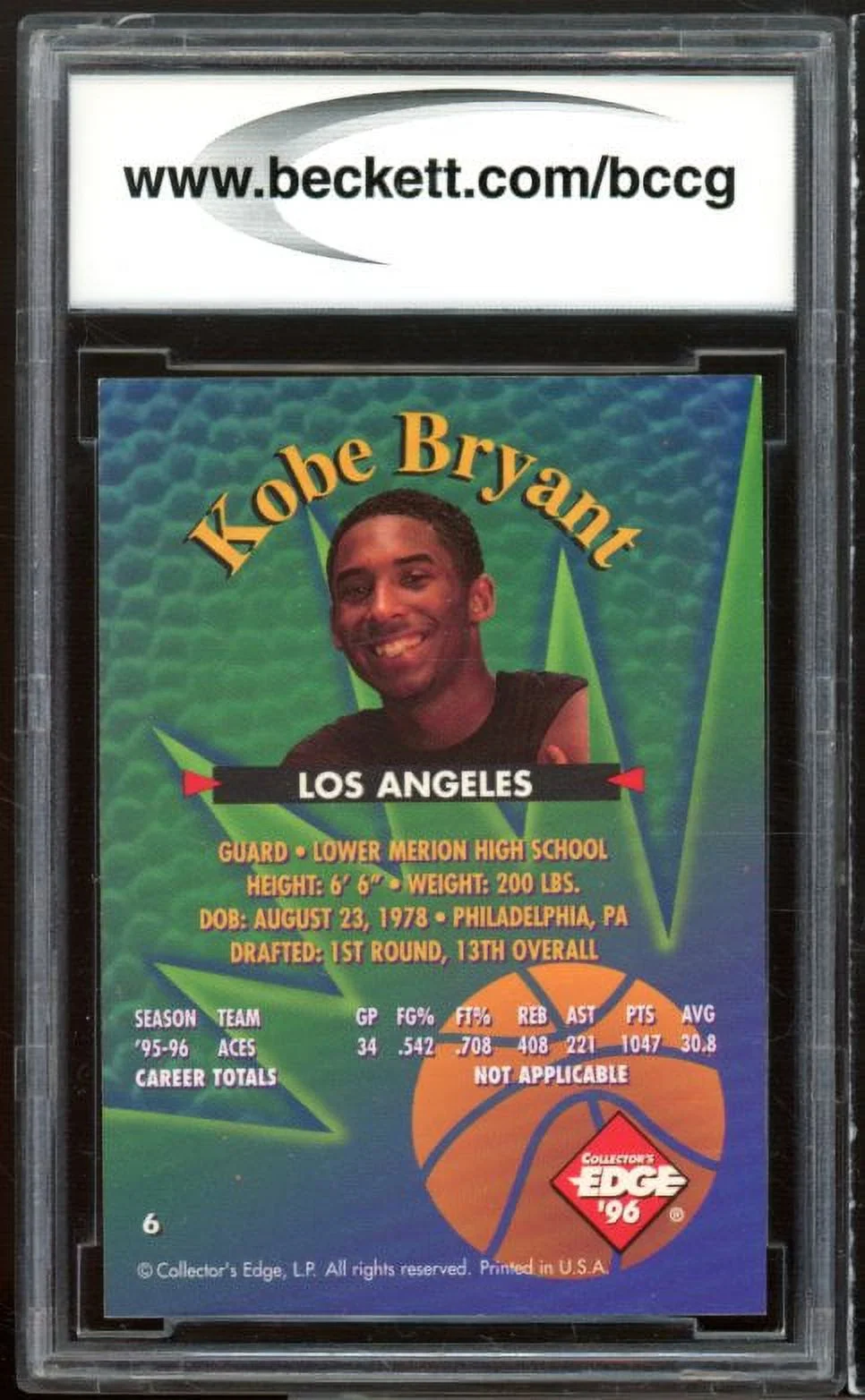 1996 Collector's Edge #6 Kobe Bryant Rookie Card BGS BCCG 10 Mint+