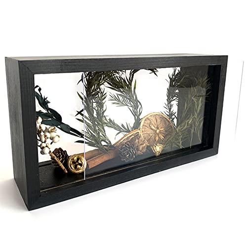 Shadow Photo Frame,Wooden Double-Sided High-Definition Plexiglass Storage Box, DIY Display Box, Suitable for Dried Flowers, Specimens, Handicrafts, Baby Souvenirs and Photos (Walnut Brown)