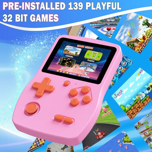 Great Boy 32 Bit Handheld Games Toys for Kids with 139 Video Games Boys Girls Children's 3.0 Inches IPS Screen Rechargeable Gaming Device Preschooler Party Easter Birthday Xmas Gift (Blue)