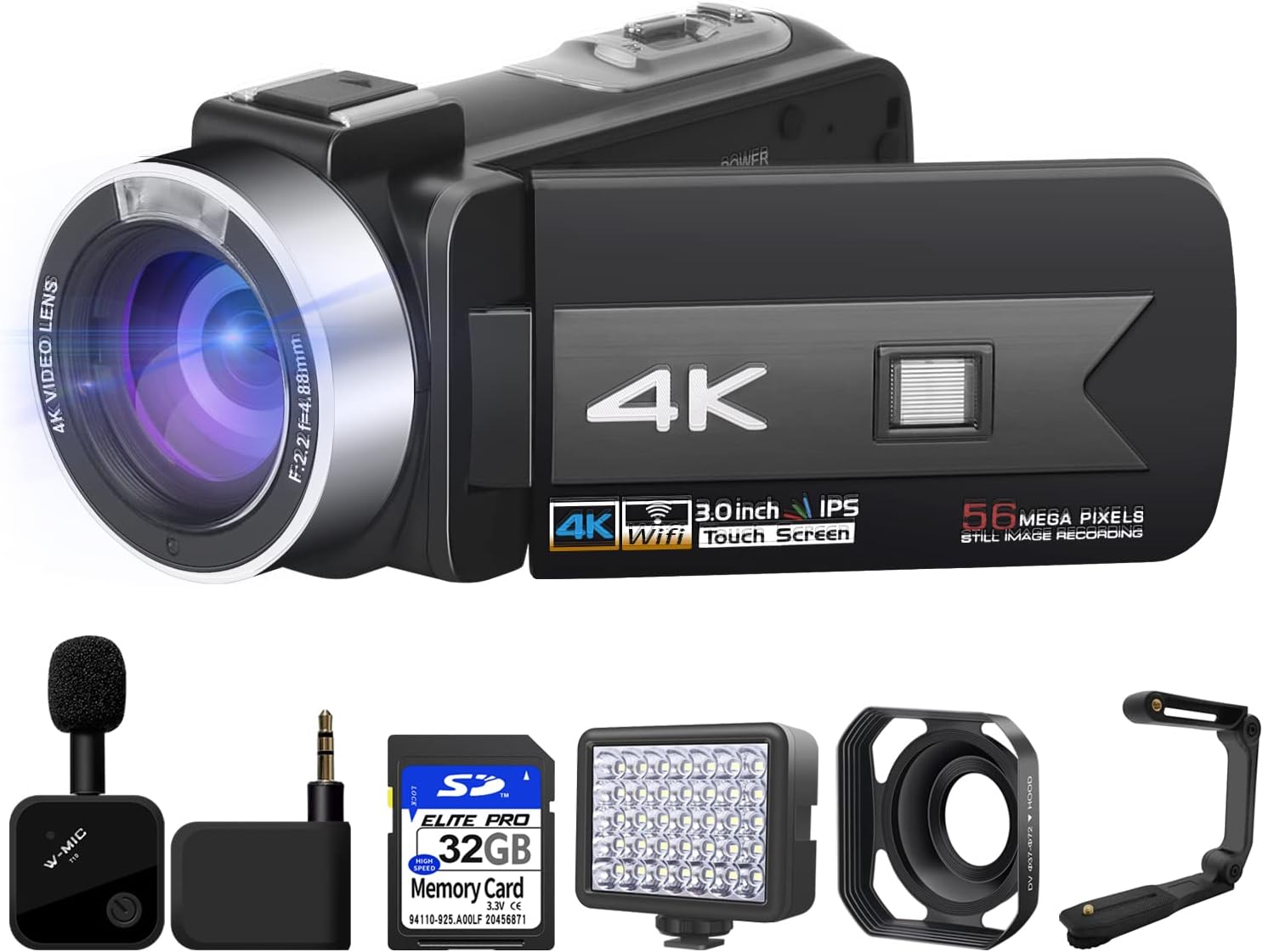 Video Camera 4K Camcorder 56MP Video Camera with Microphone 16× Digital Zoom YouTube Camera 3’’ Touch Screen and Remote Control
