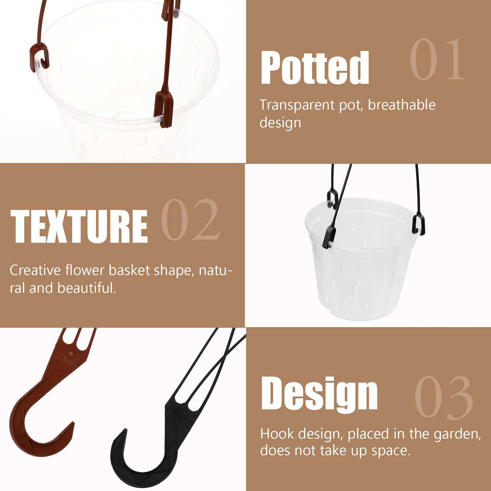 5 Sets Hanging Flower Pot Planter Phalaenopsis PP Material Pots Root Control