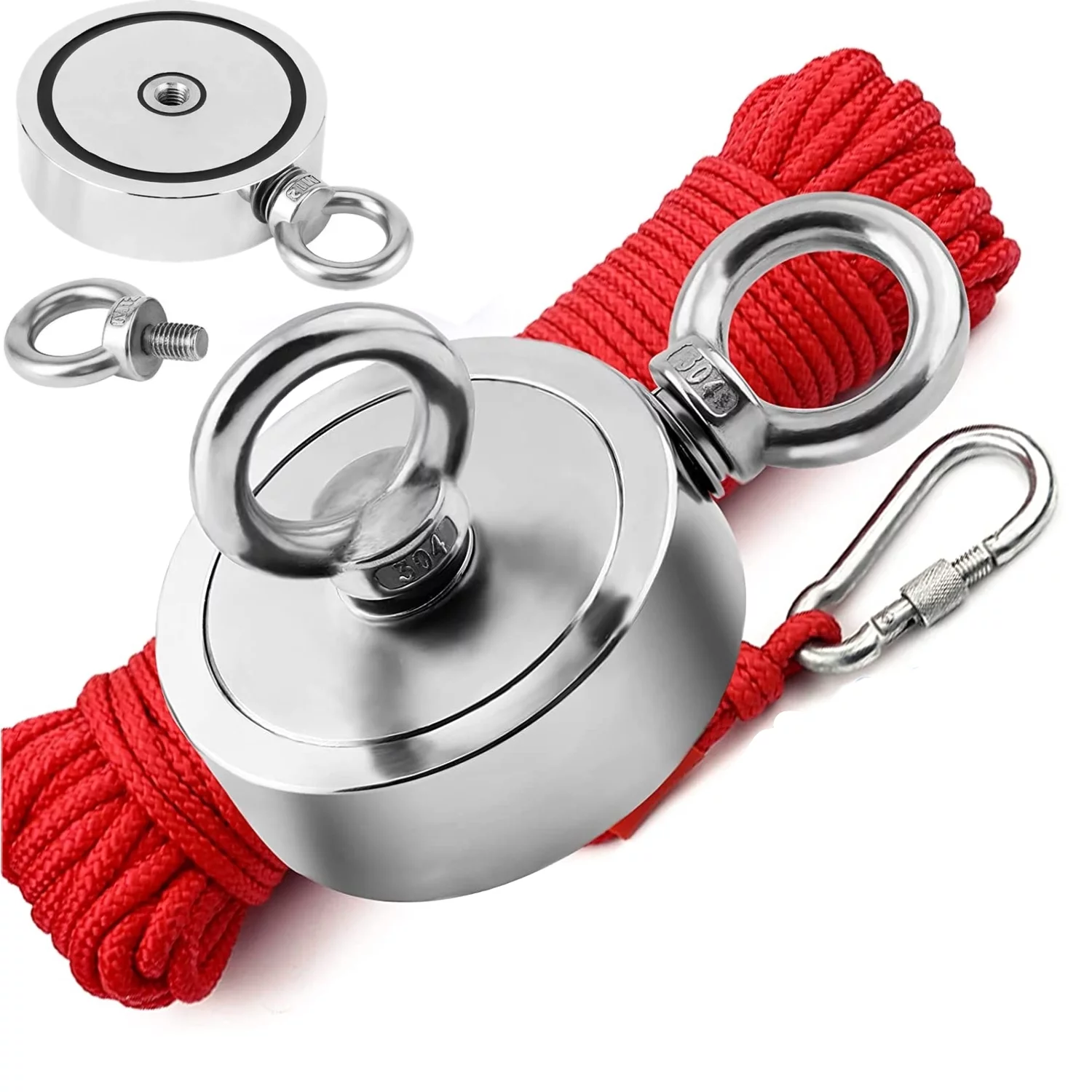 Fishing Magnet Kit 350LBS - 1300LBS Upto 1300 lbs Pull Force Strong Neodymium + Rope + Carabiner (500 LBS) - Curated Treasures Market