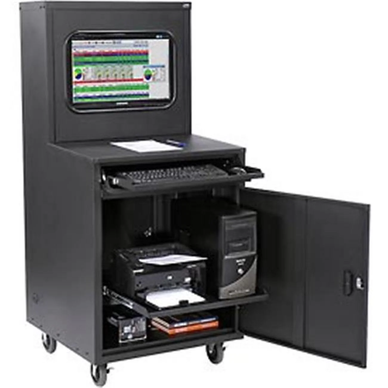 Global Industrial 249190ABK Deluxe LCD Industrial Computer Cabinet with Assembled, Black