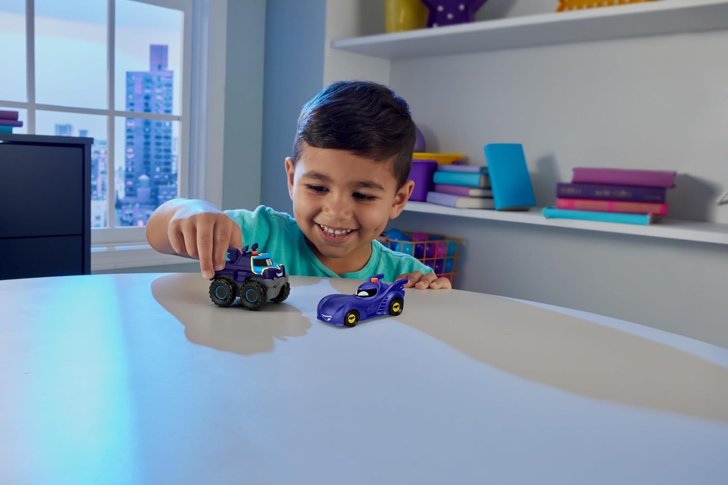 Fisher-Price DC Batwheels Light-Up 1:55 Scale Toy Cars 2-Pack, Bam The Batmobile and Buff, Preschool Pretend Play Ages 3+ Years