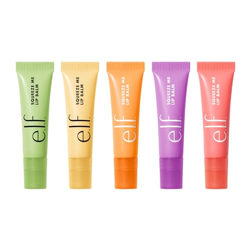 e.l.f. Squeeze Me Lip Balm Set, Includes Strawberry, Vanilla Frosting, Peach, Grape & Honeydew, Moisturizing Lip Balm, Vegan & Cruelty-Free