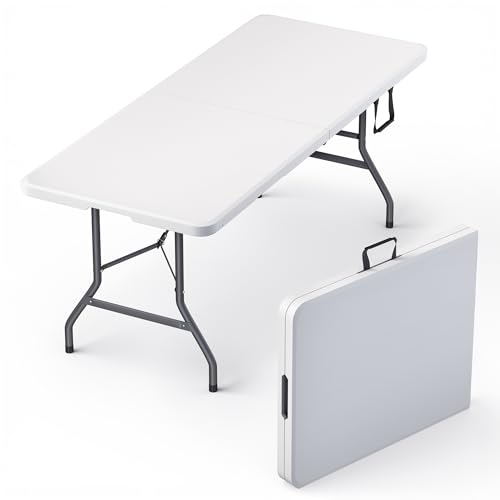 6 Feet Foldable Table with Built in Handle & Steel Legs | Heavy Duty Portable | Perfect for Party, Dining, Wedding, Events, Picnic Indoor, Outdoor, Camping, Utility, Folding