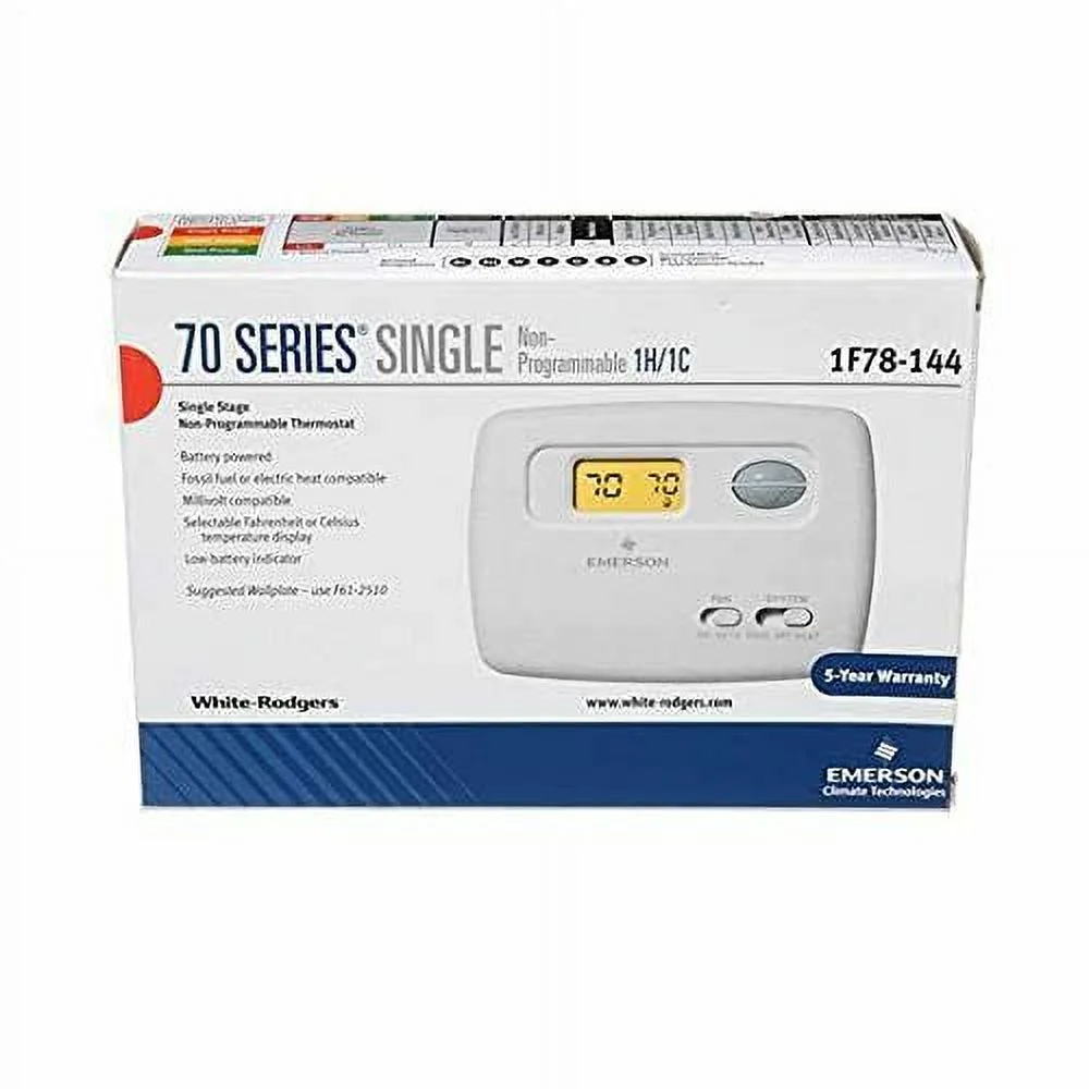 White-Rodgers 1F78-144 Single-Stage Non-Programmable Thermostat, 1H/1C