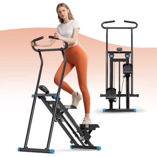 Foldable Stair Stepper Machine for Home Gym - 350LB Capacity Cardio Climber with LCD Monitor, Non-Slip Pedals & Handbar - Compact Vertical Stepping Exercise Equipment for Legs & Glutes