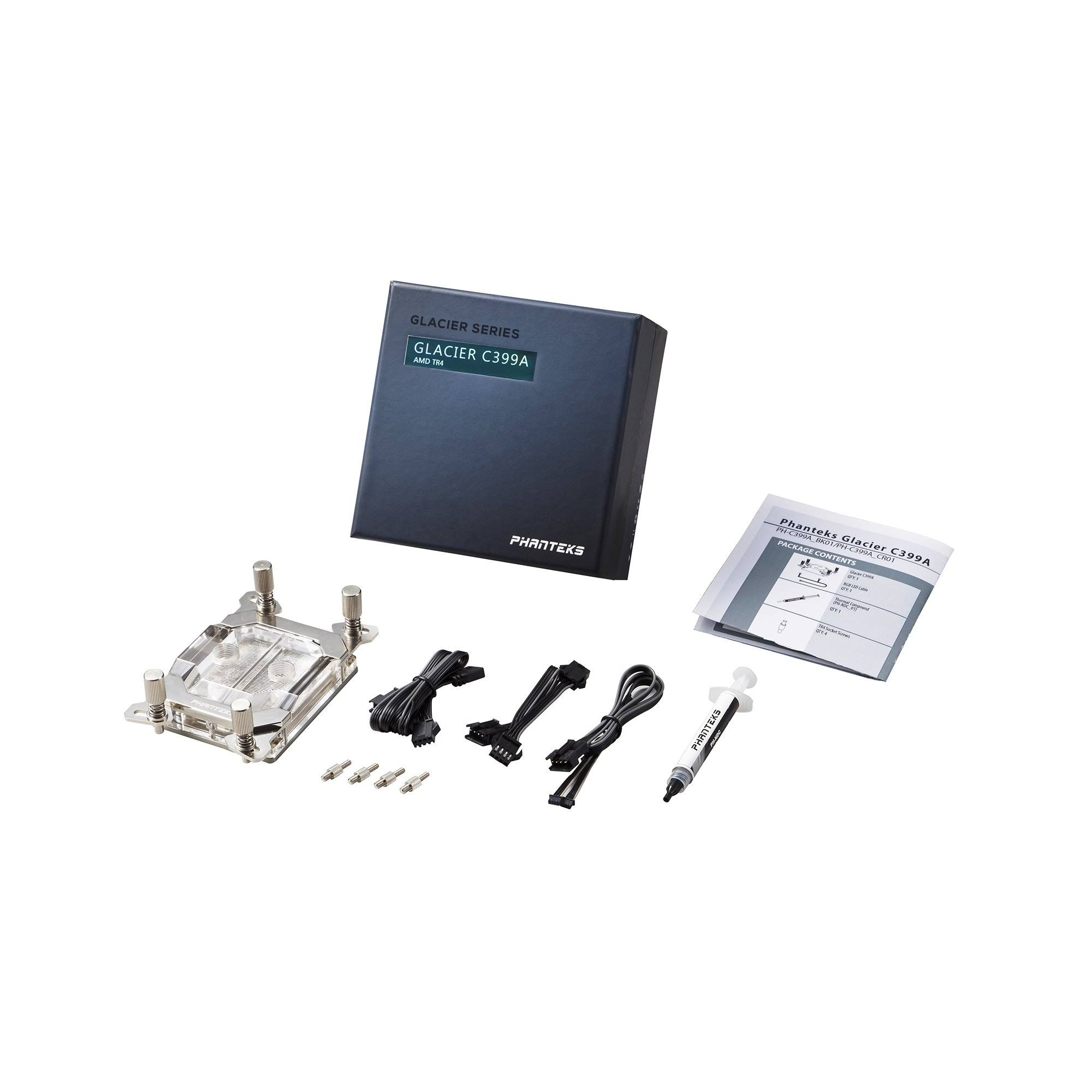 Phanteks Glacier C399A TR4 CPU Water Block Acrylic Cover RGB LED - Chrome