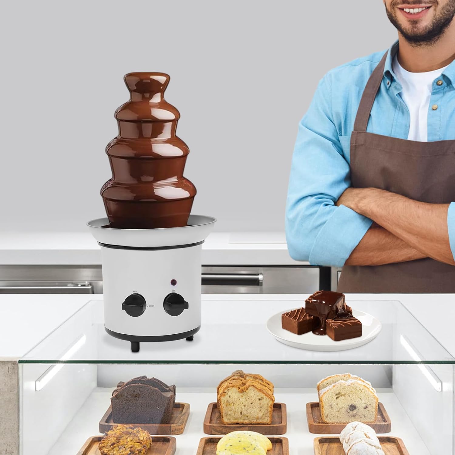 4-Tier Chocolate Fountain Machine - Stainless Steel Fondue Fountain for Parties, 110V US Plug, 170W, Max Capacity 1kg/2.2lbs, Chocolate Melts Fondue Set, Silver Chocolate Fondue Fountain