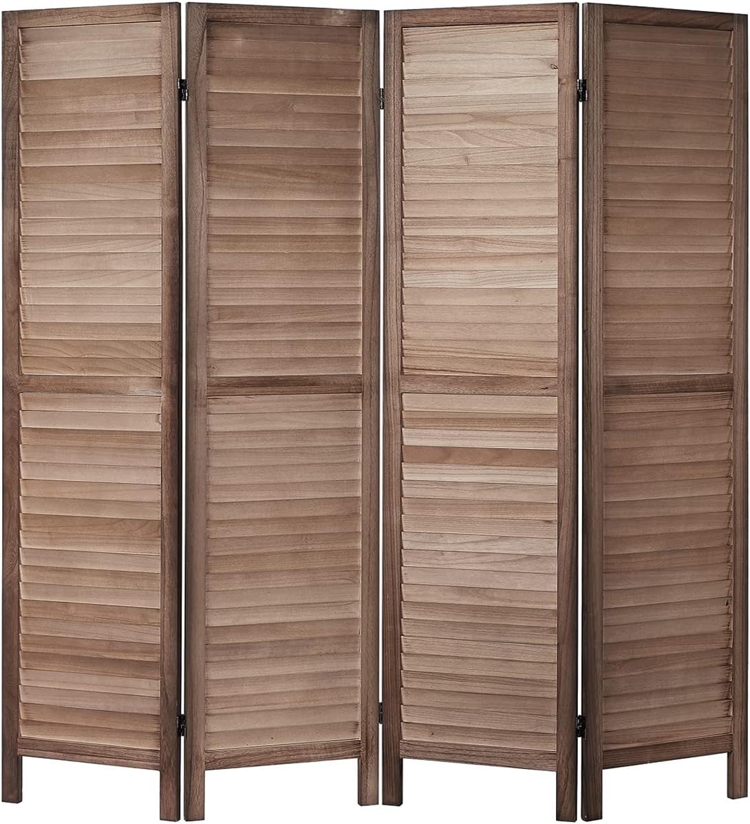 RHF 4 Panel Room Divider Room Dividers and Folding Privacy Screens, Wood Privacy Screen Room Dividers, 5.6 Ft Tall Room Divider Wall, Space Seperater,Portable (4 Panel, Brown)