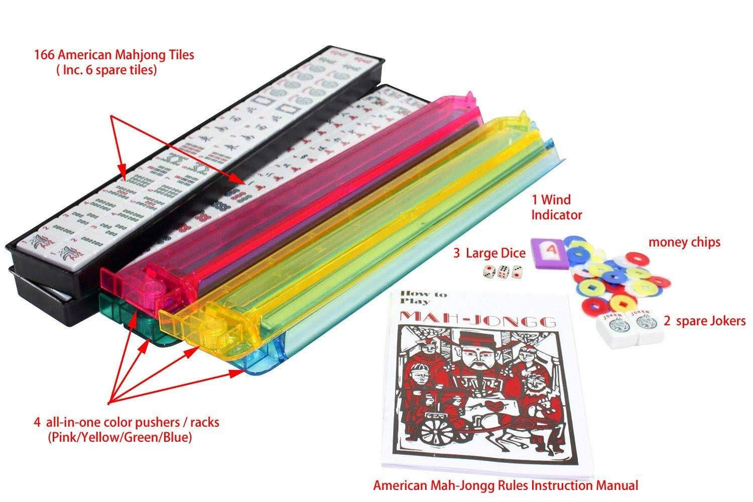 166 Tiles American Mahjong Set Violet Red Phoenix Soft Bag 4 Color Pushers/Racks Easy Carry Western Mahjongg
