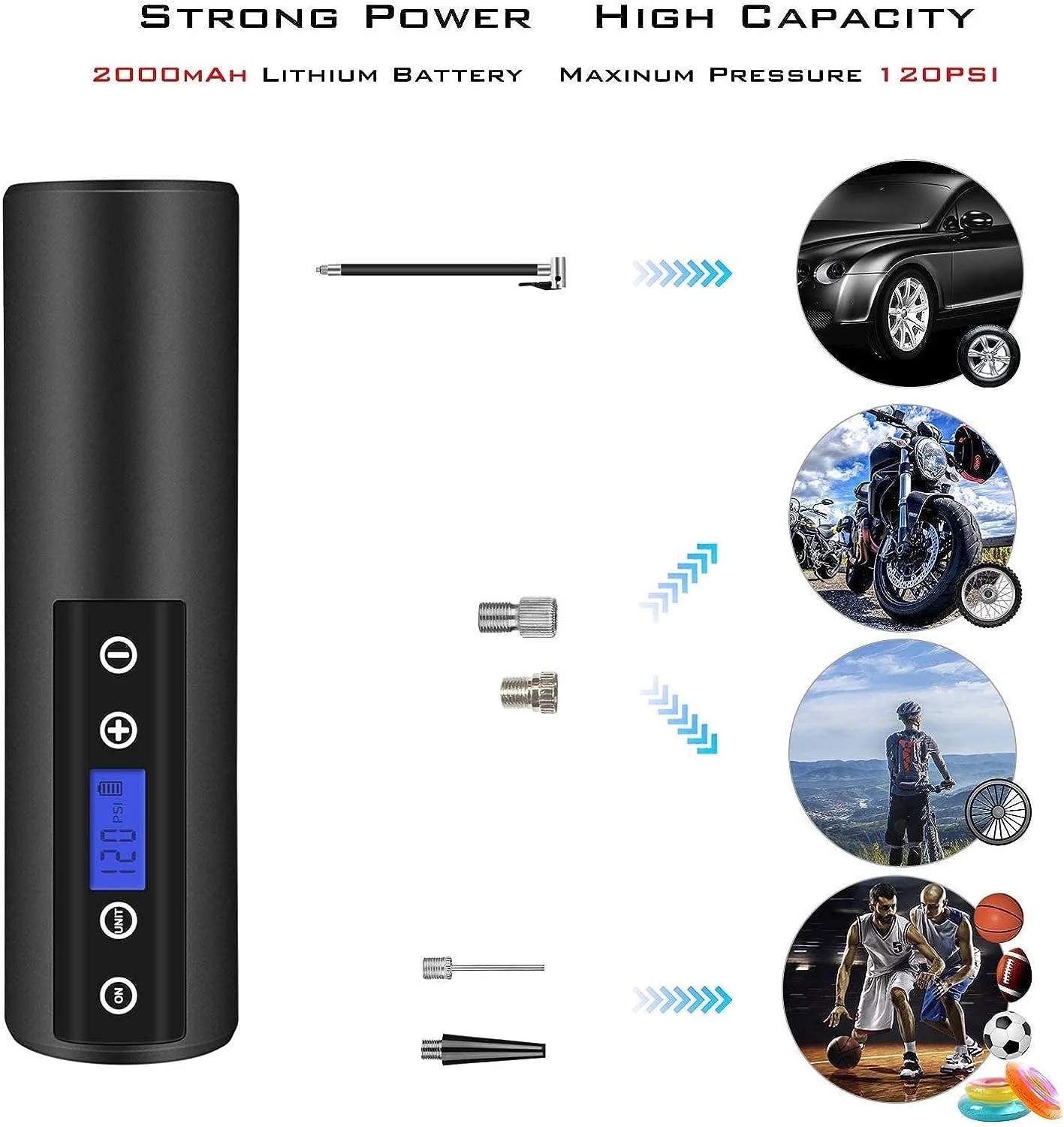 150 PSI Tire inflator portable air compressor with LCD Display Emergency LED Light Rechargeable Li-ion Batteryd Electric Cordless Air Pump for Cars, Motorbikes, Balls, Swim rings and All Bicycles