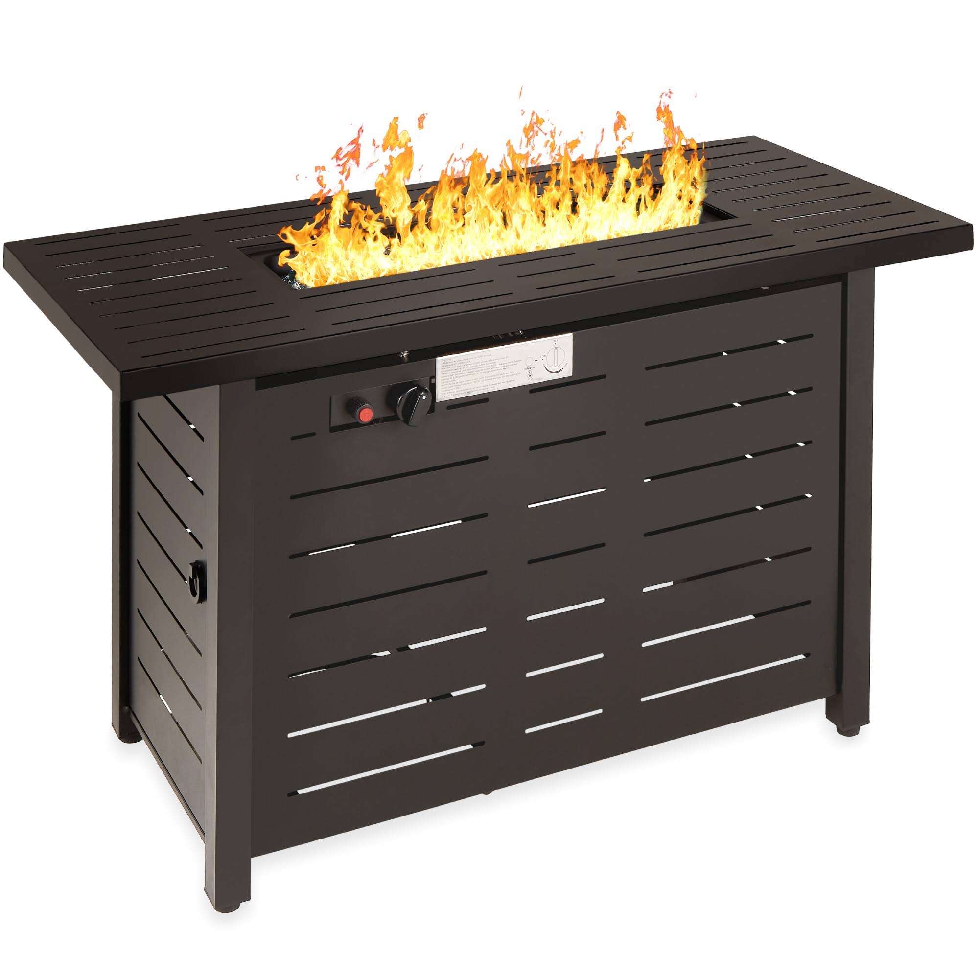 Best Choice Products 42in Fire Pit Table 50,000 BTU Rectangular Steel Propane GAS w/ COVER, Glass Beads - Dark Brown