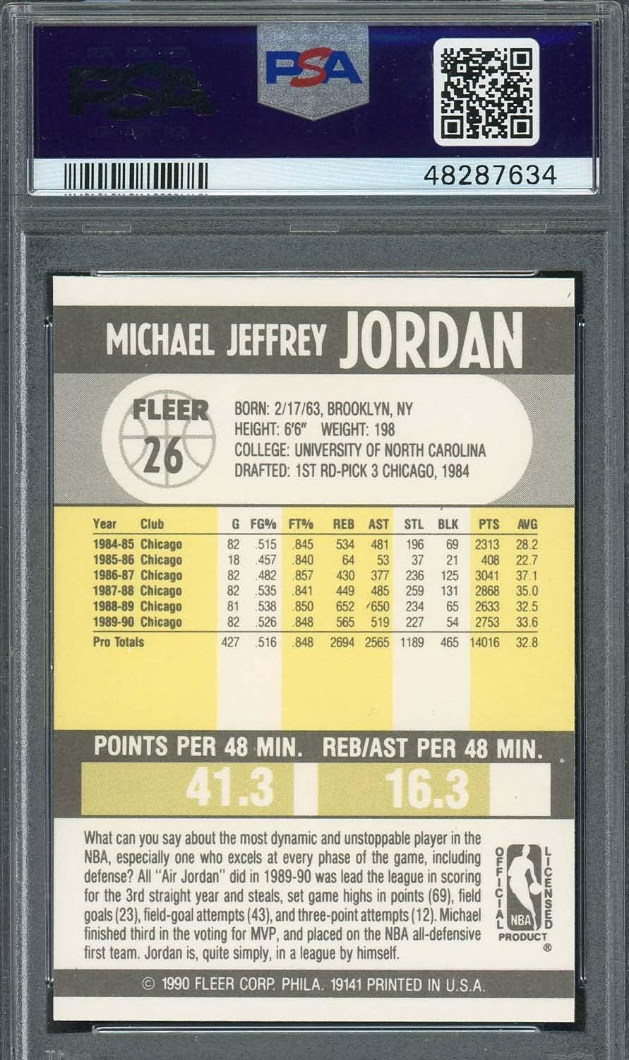 Michael Jordan 1990 Fleer Basketball Card #26 Graded PSA 8