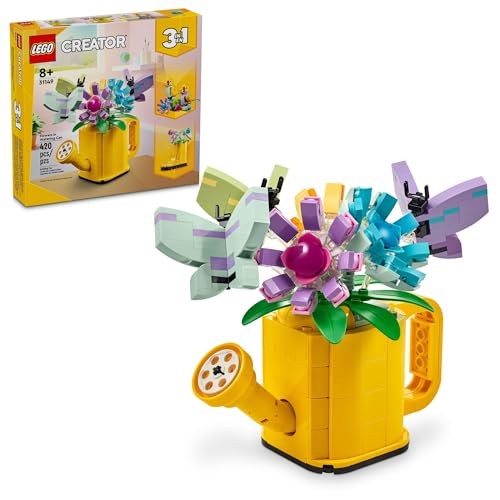 LEGO Creator 3 in 1 Flowers in Watering Can Building Toy Set - Fun, Creative Activity for Kids, Girls and Boys, Ages 8+ - Options to Build Rain Boots or Birds - 31149