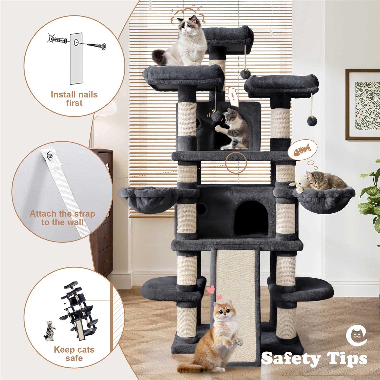 Amolife 68 Inch Cat Tower Multi-Level / X-Large Cat Tree King with Scratching Posts Kitty Pet Play House - Pet Supplies online store