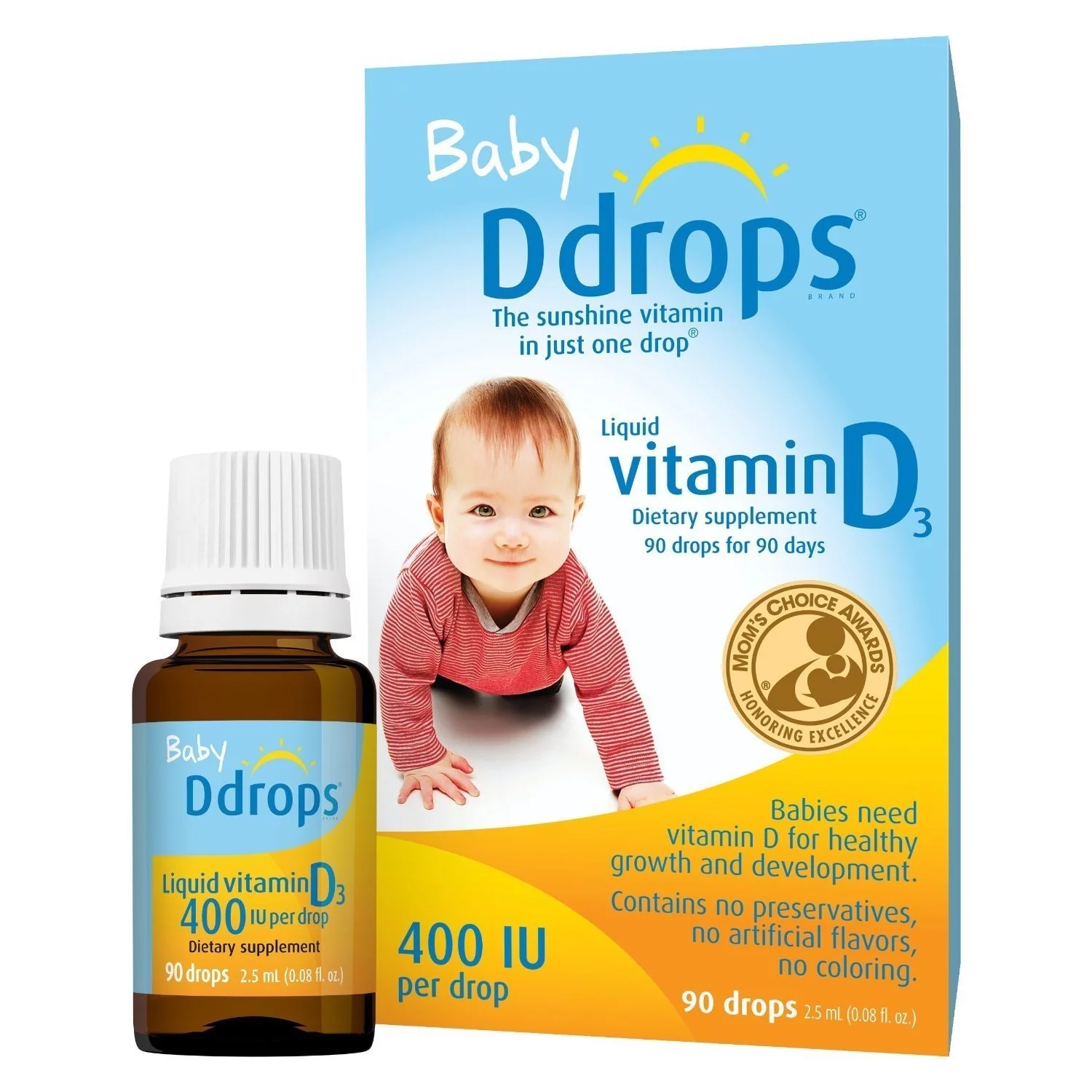 Baby D Drops Liquid Vitamin D3 400 IU/Drop, 90 Drops-3 Pack