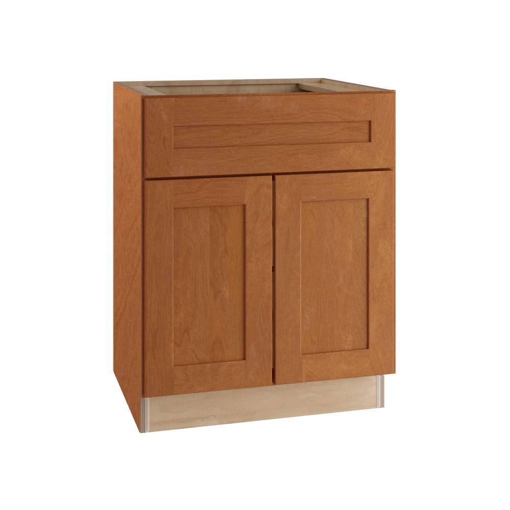 Home Decorators Collection Hargrove Assembled 27x34.5x24 in. Plywood Shaker Sink Base Kitchen Cabinet Soft Close Doors in Staine