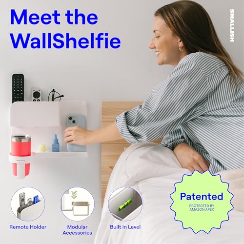 WallShelfie Bedside Wall Organizer - Room Decor, Dorm Room Essential, Floating Bedside Shelf Wall Mount, Makeup Organizer, Remote Control Holder, Room Accessories, Floating Shelves (Black)