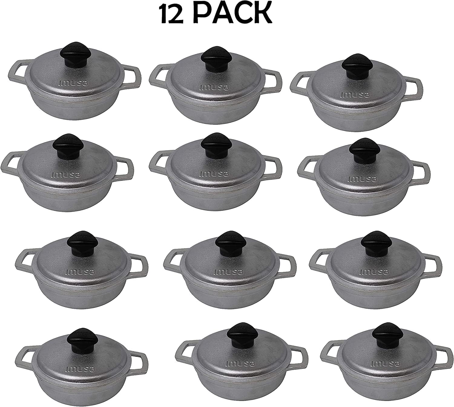 IMUSA USA (12 PACK) 0.7Qt Traditional Colombian Mini Caldero (Dutch Oven) for Cooking and Serving, 0.7 Quart, Silver (GAU-80560KIT)