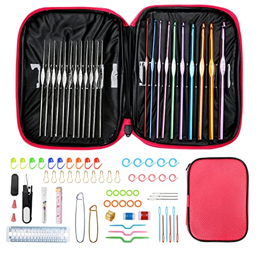 KOKNIT Crochet Hooks Set with Case,9 Ergonomic Crochet Hooks with Soft Grip,12 Aluminum,Full Crochet Kit for Beginners Adults with Crochet Tools and Accessories