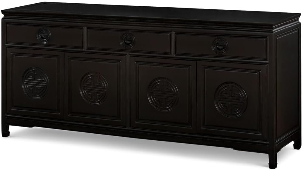 China Furniture and Arts 72in Black Rosewood Chinese Longevity Sideboard