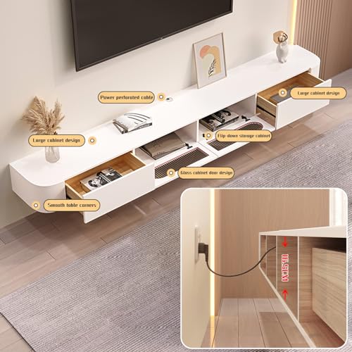 Floating TV Stand, Wall Mounted TV Cabinet, TV Entertainment Center Shelf TV Console Table with 2 Cabinets for Living Room Bedroom(Color:Grey,Size:240CM/94.4