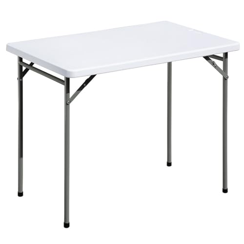 Folding Table 3ft Rectangular All-Occasion Plastic Folding Event Table for Indoor and Outdoor, Portable Desk, Camping, Durable and Stable, HDPE and Steel, Wide Application, White