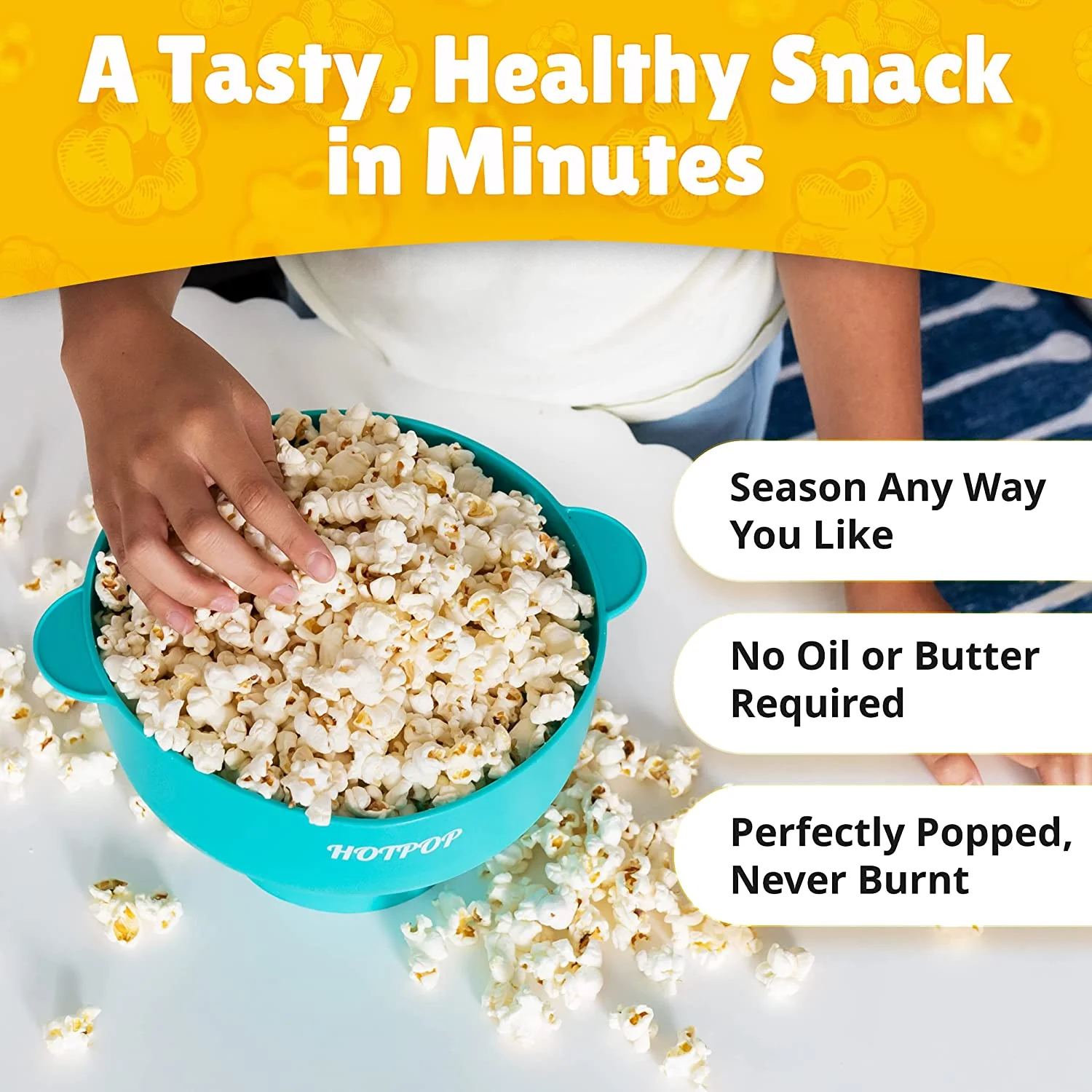 The Original Hotpop Microwave Popcorn Popper, Silicone Popcorn Maker, Collapsible Bowl BPA-Free and Dishwasher Safe- 20 Colors Available (Cyan)