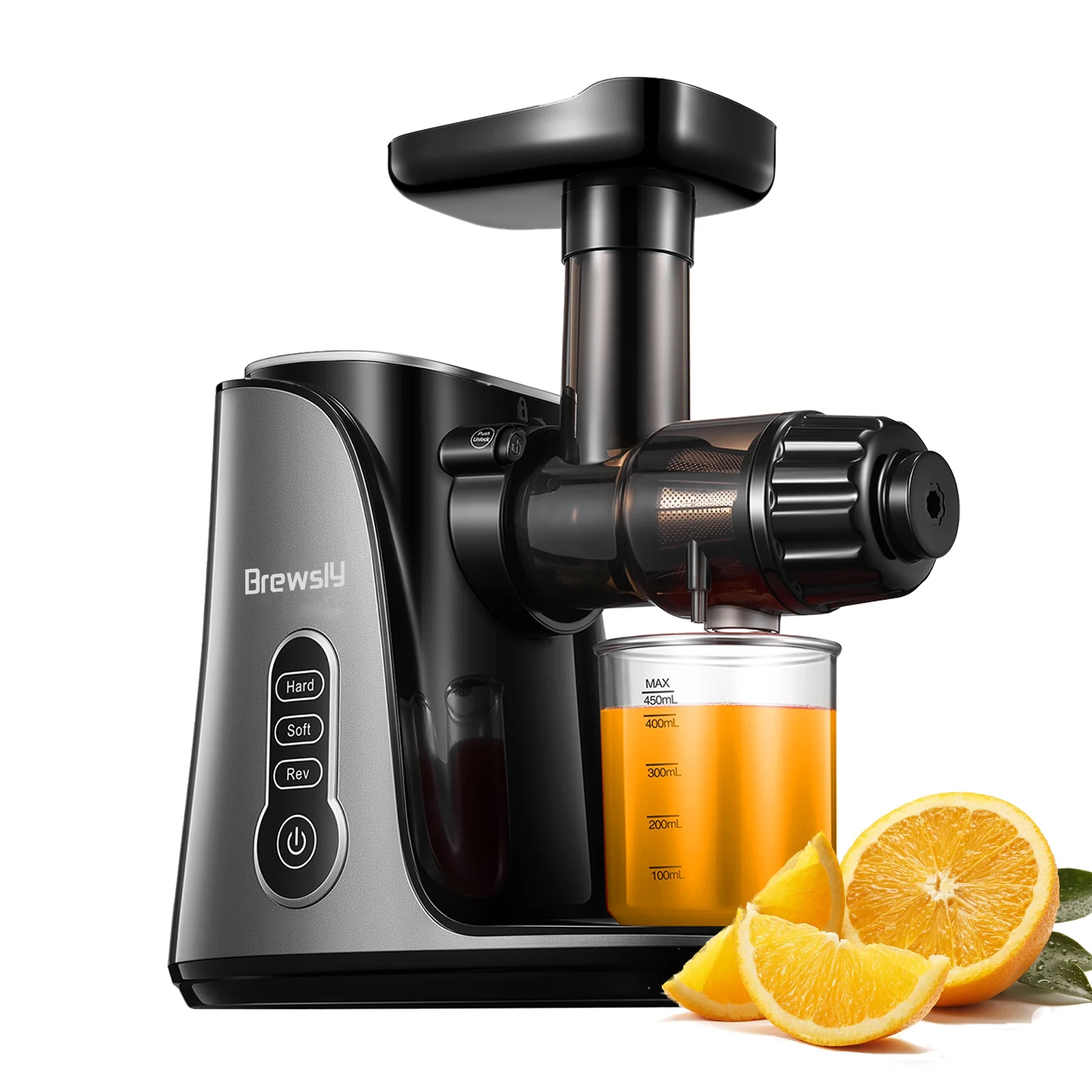 Brewsly Juicer Machines Easy to Clean, Slow Masticating Juicer Higher Juice Yield, Black