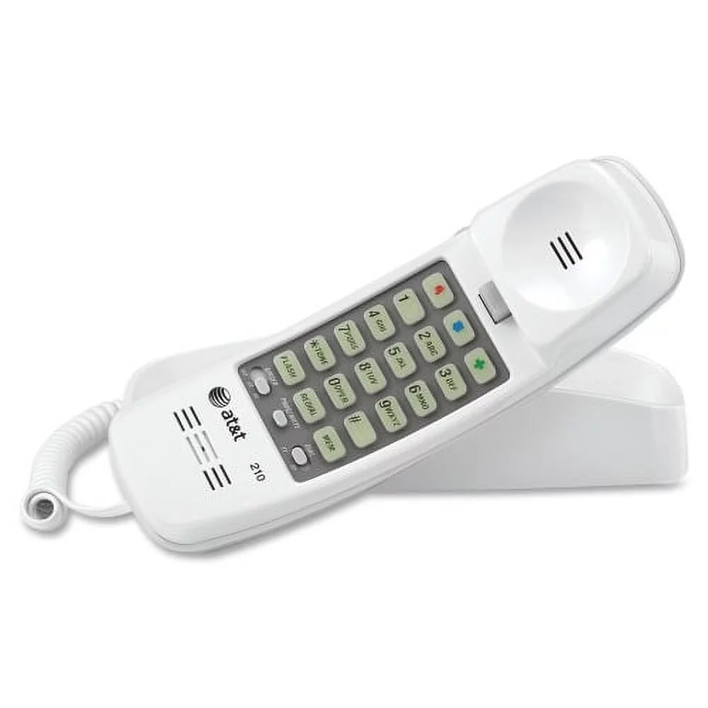 AT&T 210 Corded Trimline Phone with Speed Dial and Memory Buttons, White 1 x Phone Line