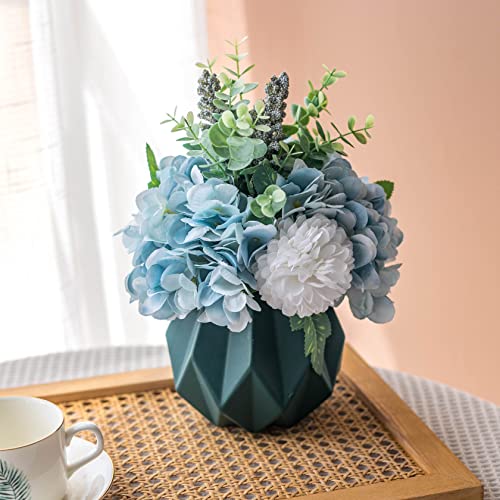 Artificial Flower in Vase Silk Blue Hydrangeas Flowers with Vase,Faux Flower Arrangement with Vase Suitable for Home Office Decoration, Dining Table Centerpiece