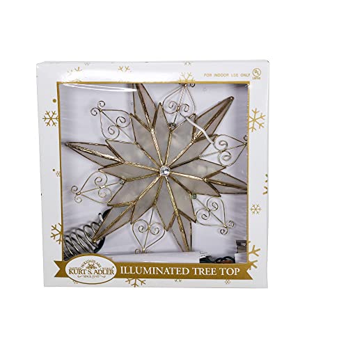 Kurt Adler 10-Light 6-Point Capiz Star Treetop with Scroll Design