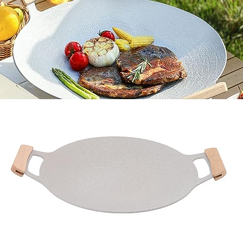 Korean BBQ Grill Pan, Nonstick Round Griddle Grill Pan Round Grill Pan Korean Pan with Wooden Handle for Indoor and Outdoor