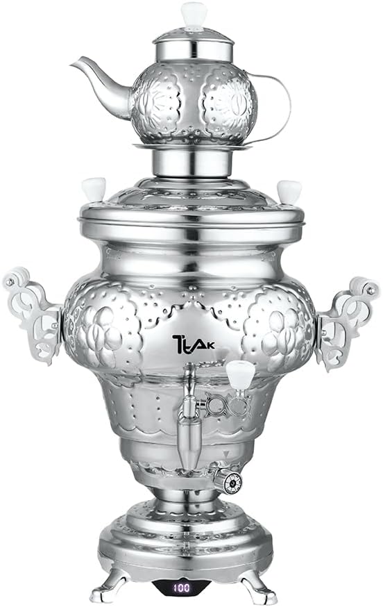Electric Stainless Steel Samovar - Modern Traditional Design Tea Kettle Overheat Protection LED Temperature Stainless Pot (1 liter) Large Stainless Steel (5.0 Liters) Silver