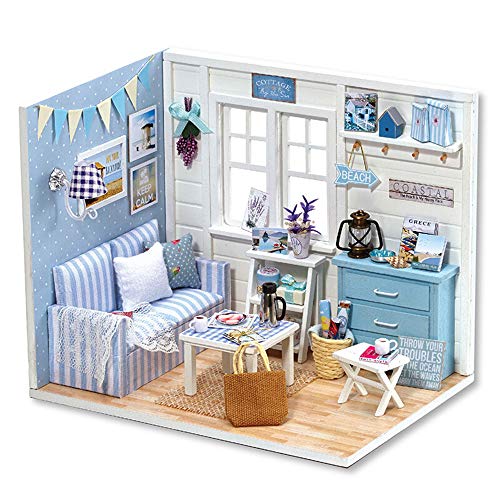 TuKIIE DIY Miniature Dollhouse Kit with Furniture, 1:24 Scale Creative Room Mini Wooden Doll House Accessories Plus Dust Proof for Kids Teens Adults(Enjoy The Life)