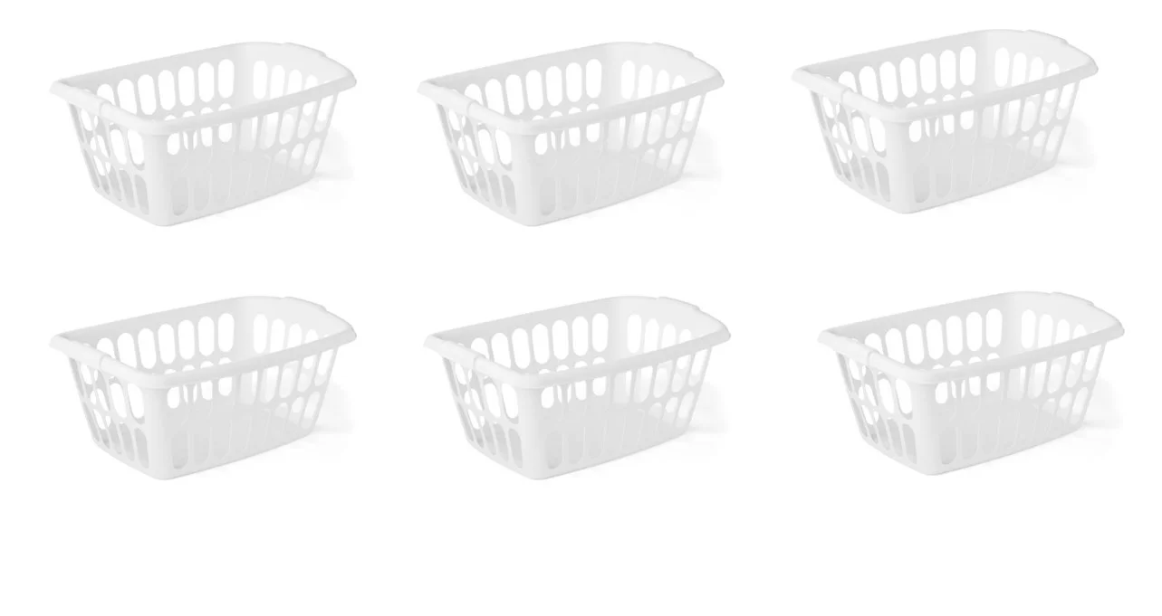 Starplast 1.5-Bushel Rectangular Plastic Laundry Basket, White, 6 Pack