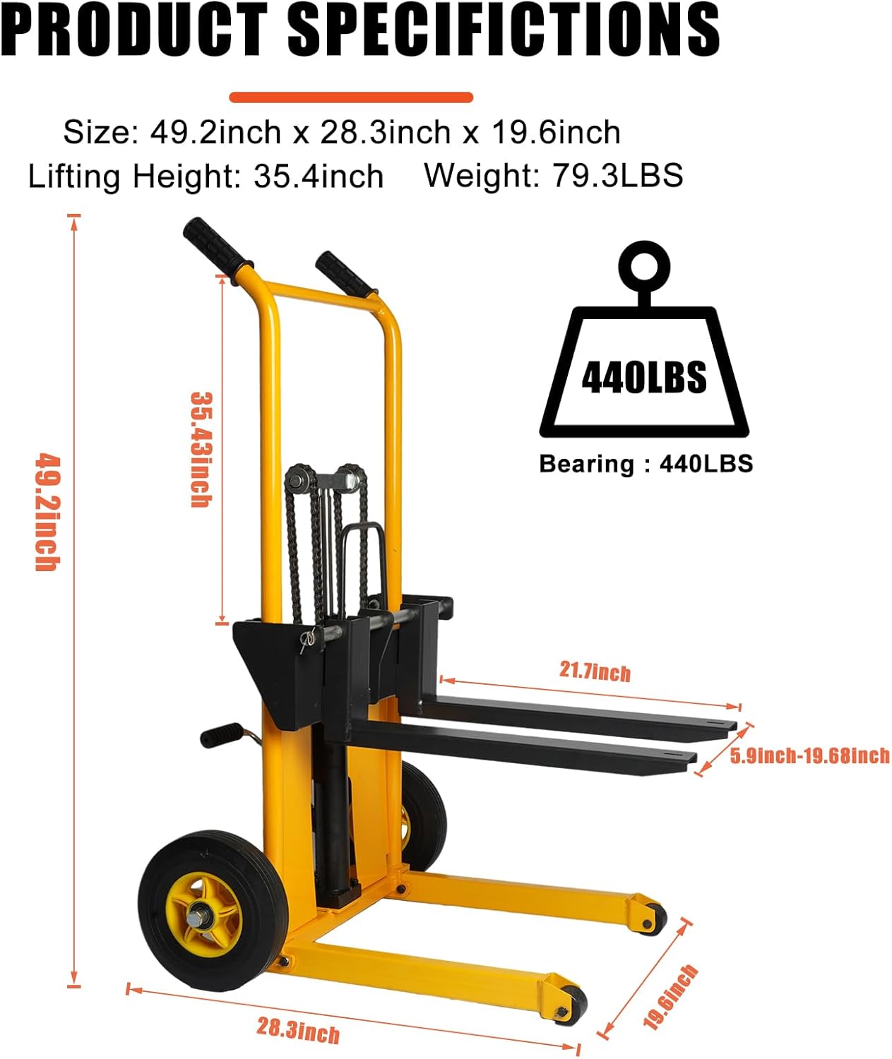 Legines Hydraulic Material Lift Truck Carrier Manual Lift Stacker Forklift Pallet Stakcer 440 lbs Capacity 35