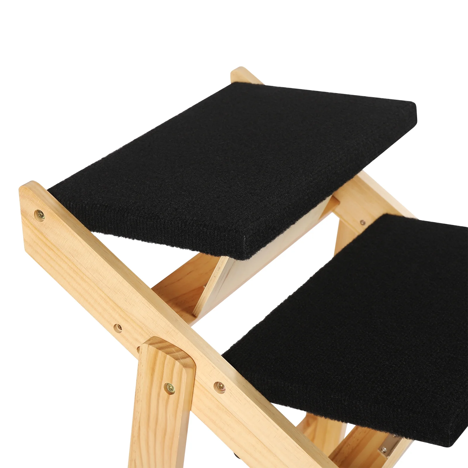 Oukaning Pet Stairs 2-in-1 Dog Ramp Cat Dog Stairs Foldable Pine Wood Natural + Black