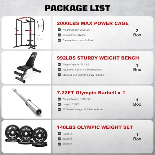 Power Cage, 2000LBS Multi-Function S11 Power Rack with LAT Pulldown, Squat Rack with Adjustable Pulley System and More Training Attachments, Weight Workout Machine for Home Gym
