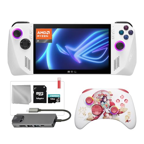 ASUS ROG Ally 512GB Gaming Handheld 7-inch Touchscreen 120Hz FHD 1080p AMD Ryzen Z1 Processor, Black Ice Hall Effect Wireless Pro Controller, Hub, 128GB MicroSD Card, 6 in 1 Bundle