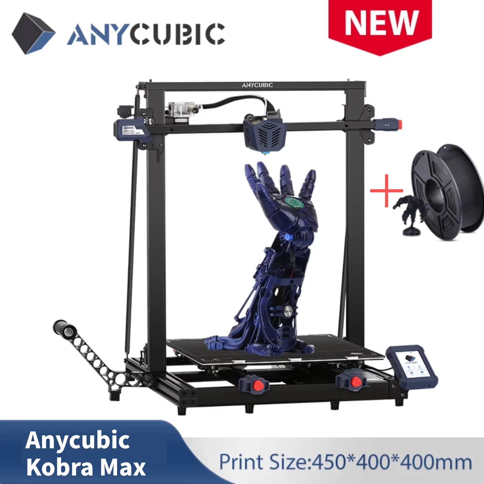 Anycubic Kobra Black Max FDM 3D Printer, Smart Auto Leveling with Self-Developed ANYCUBIC LeviQ Leveling+1 kg PLA