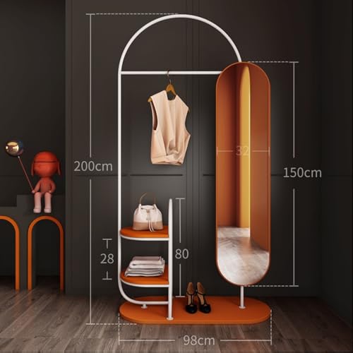 Full Length Mirror with Stand Floor-Standing Bedroom Coat Rack with Rotating Dressing Mirror Integrated Italian-Style Coat Rack at The Door Vertical Home B&B Stand Mirror (Color : Gold)