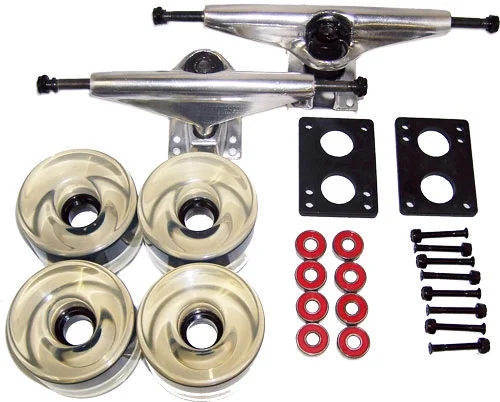 LONGBOARD TRUCKS WHEELS BEARINGS 6.0 Raw, 70mm Trans Clear
